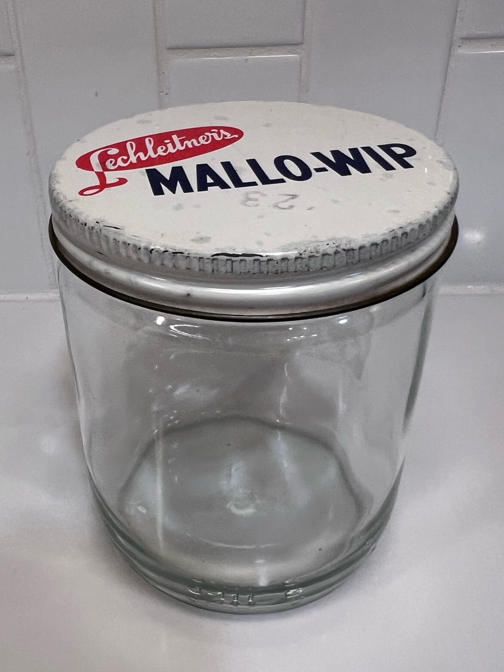 Vintage Lechleitners MALLO-WIP Glass Jar with White Lid